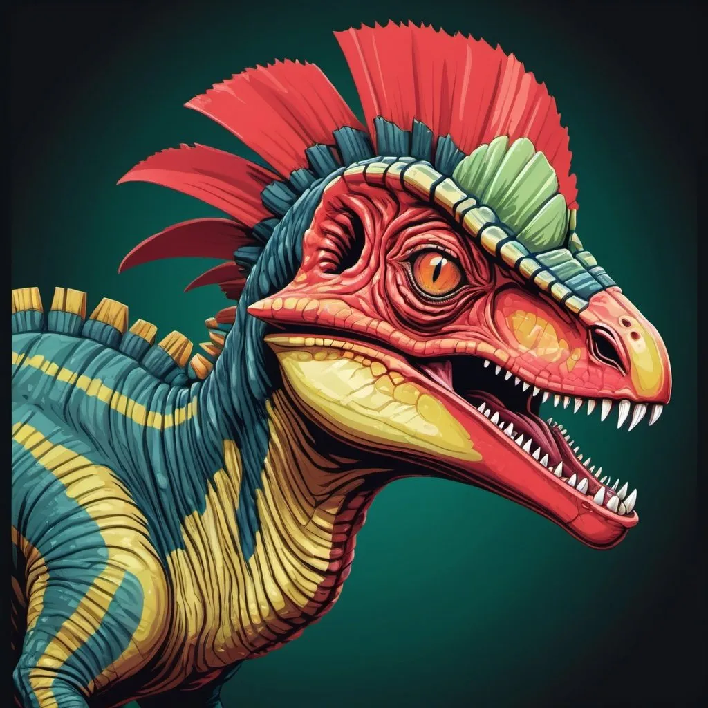 Prompt: Poisonous Dilophosaurus in Vector  surreal engine art style