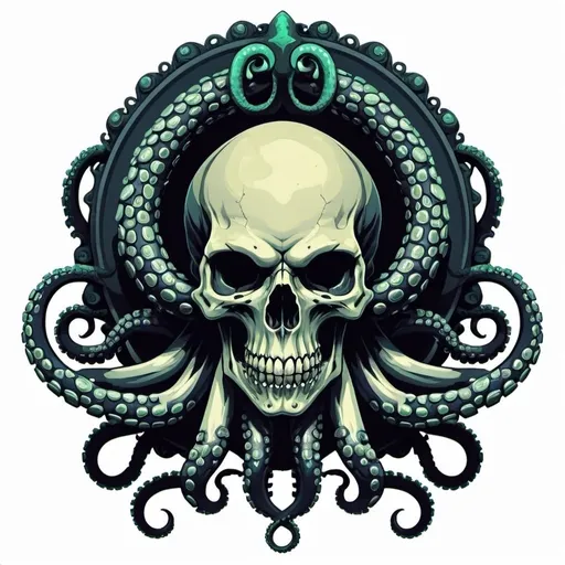 Prompt: Colossal Skull Lord in tentacle icon art style