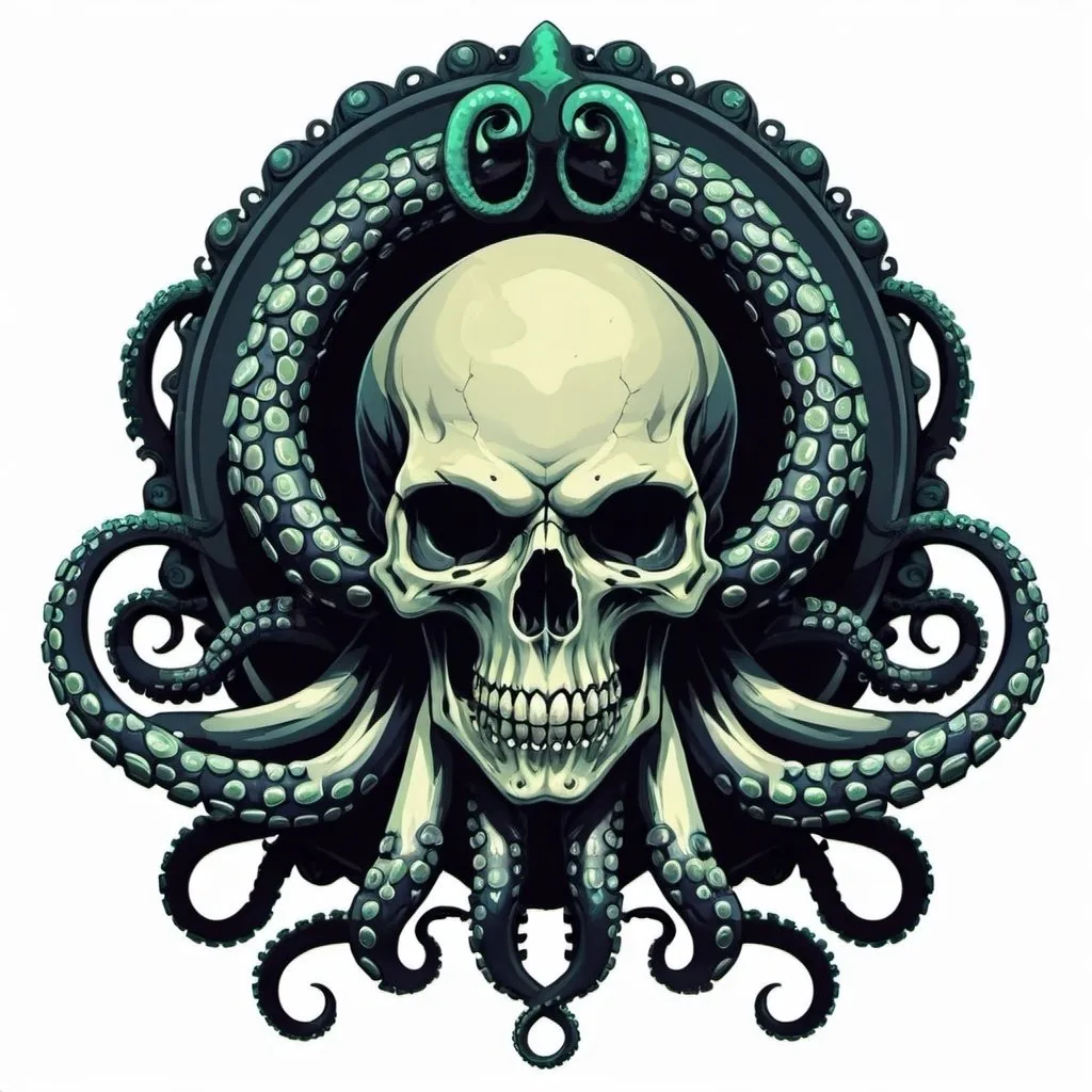 Prompt: Colossal Skull Lord in tentacle icon art style