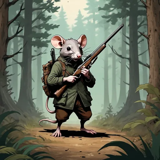 Prompt: ratpor hunting mode, in old school art style, background forest