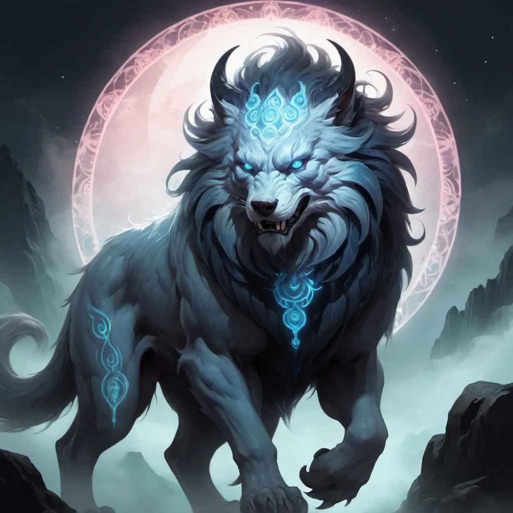 Prompt: Mythic Beast Hati in ethereal art style
