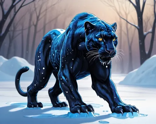 Prompt: Soul creature on the ice and snow in panther art style
