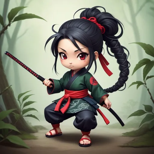 Prompt: Kunoichi Master in cute tendril art style