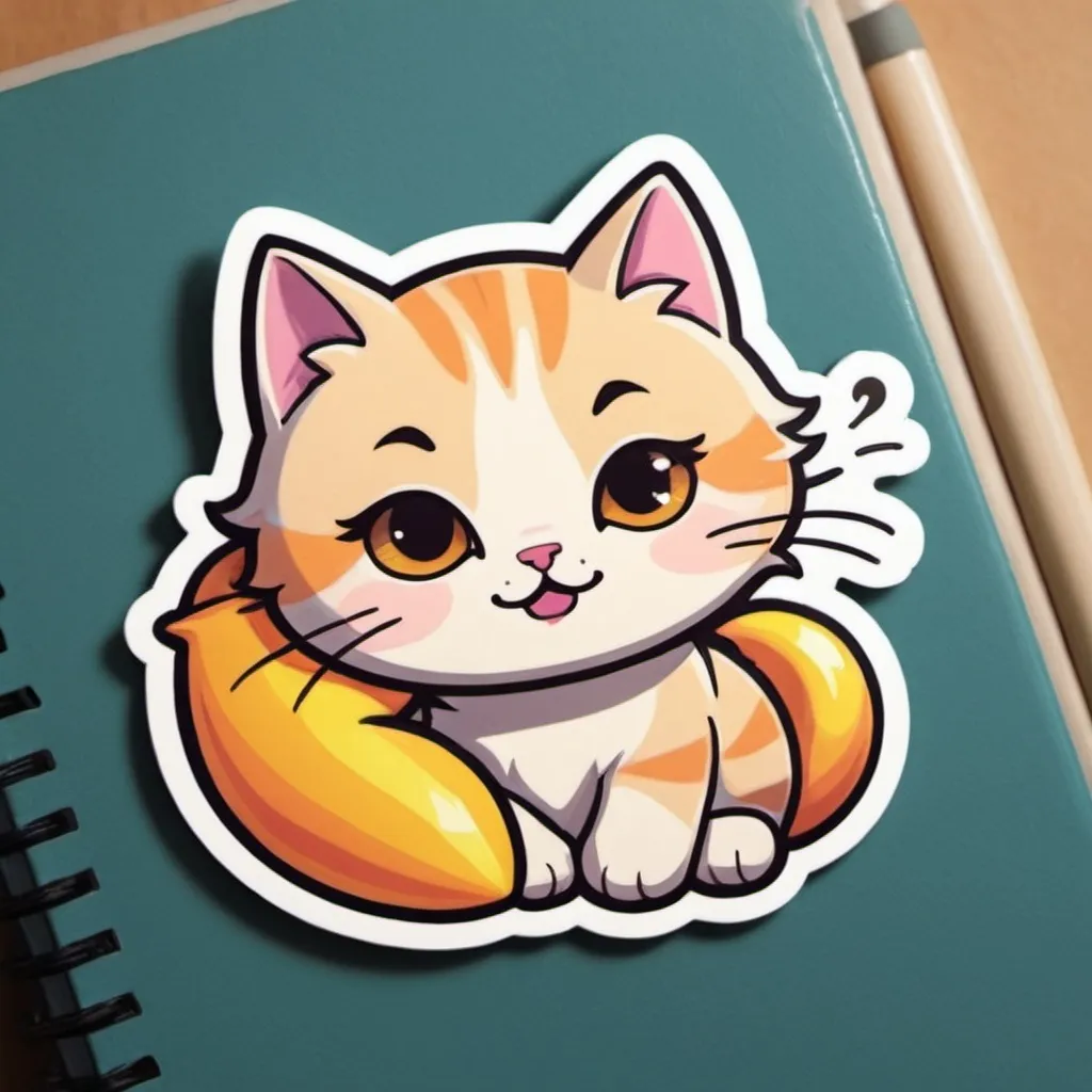 Prompt: In a sunbeam’s glow, a tiny purr in sticker art style