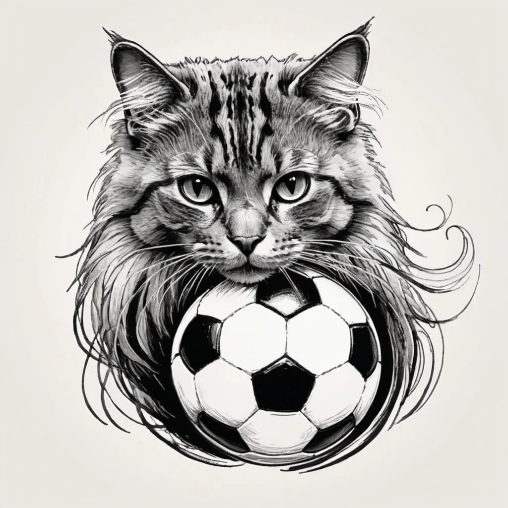 Prompt: Cat Soccer Ball in Brush pen drawing art style