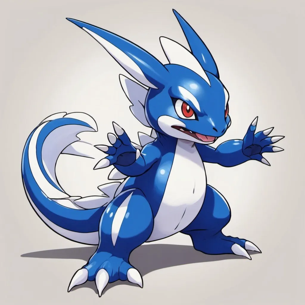 Prompt: Aegiochusmon: Blue with vivid-blue white blue-white palette in Ken Sugimori art style
