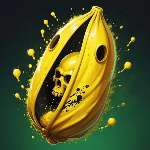 Prompt: A bright yellow toxic cocoon with poison powder drifting all around like rain, in card art style
