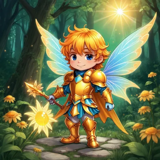 Prompt: Sunshine Knight Jeffrey in fairy art style