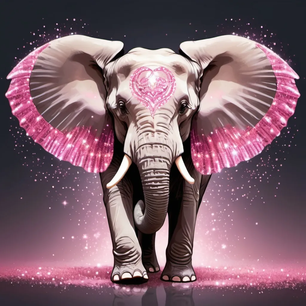 Prompt: PINK sparkles wings in elephant art style
