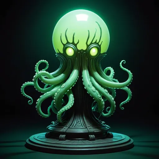 Prompt: A Apocrypha Pedestal that glows eerie green and has tentacles moving and swaying and ready to ensnare in Skottie Young art style
