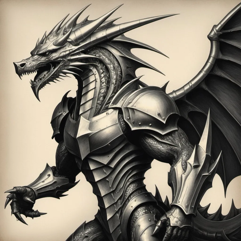 Prompt: Mighty Bolt Dragoon in biomorphic mezzotint art style