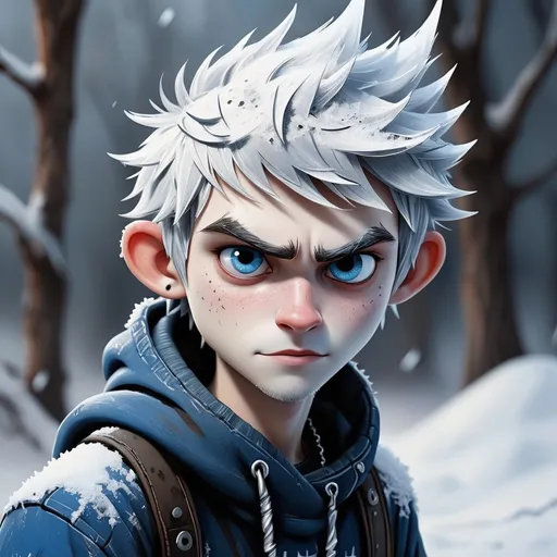 Prompt: Jack Frost covered in snow in ink punk art style