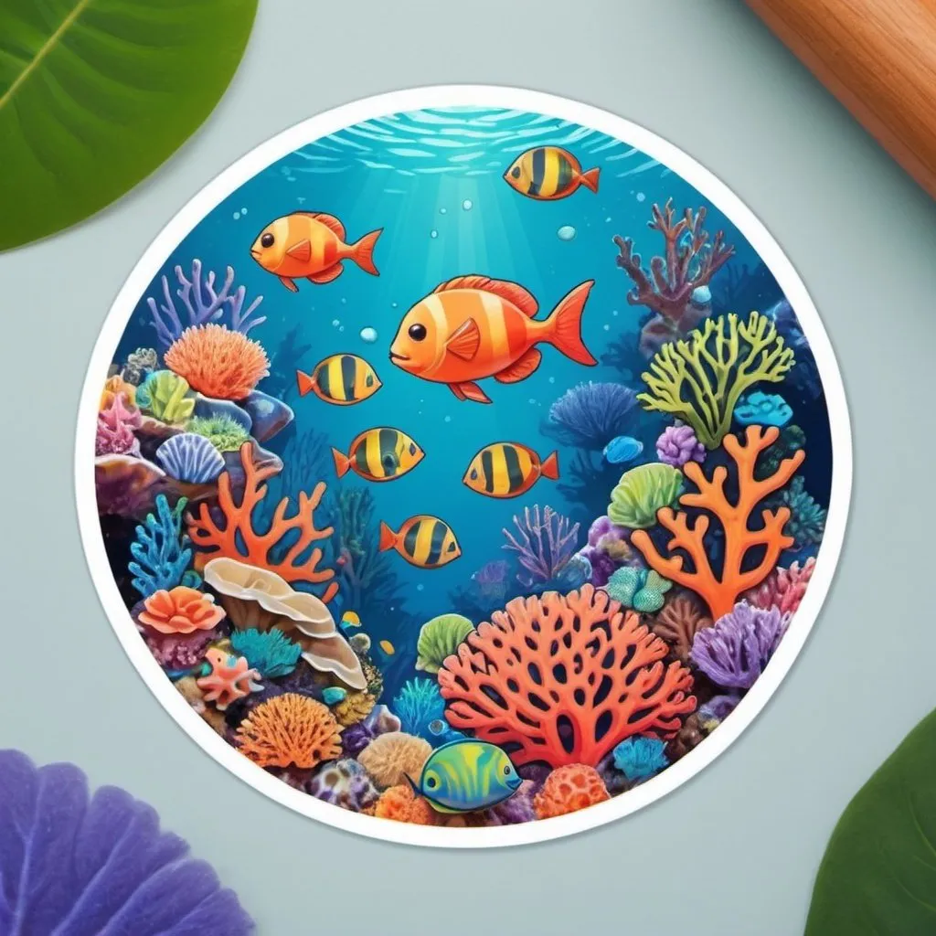 Prompt: Io Enchanting Educator in sticker  coral reef art style