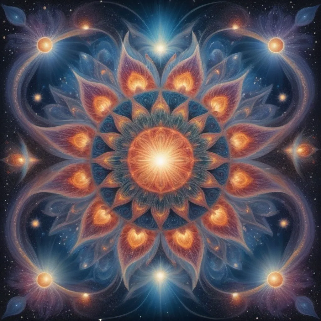 Prompt: Ecstatic Bloom a Huge celestial in the depths of the cosmos in visionary art style