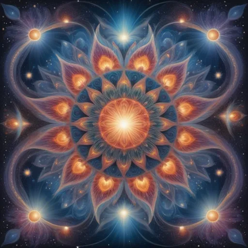 Prompt: Ecstatic Bloom a Huge celestial in the depths of the cosmos in visionary art style