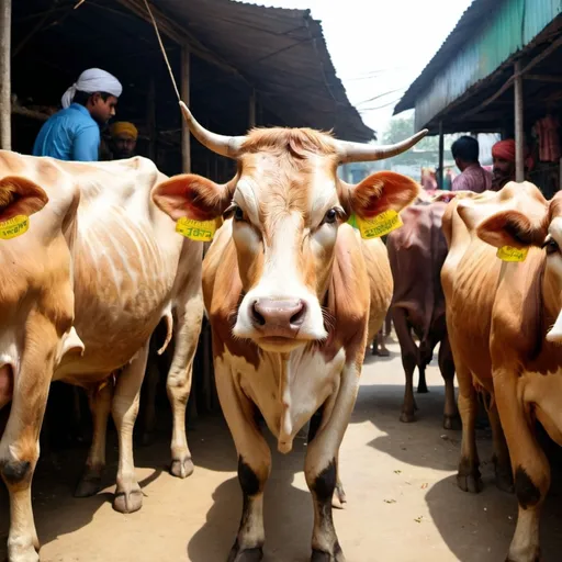 Prompt: bangladeshi cow bazar with cow front view close short image