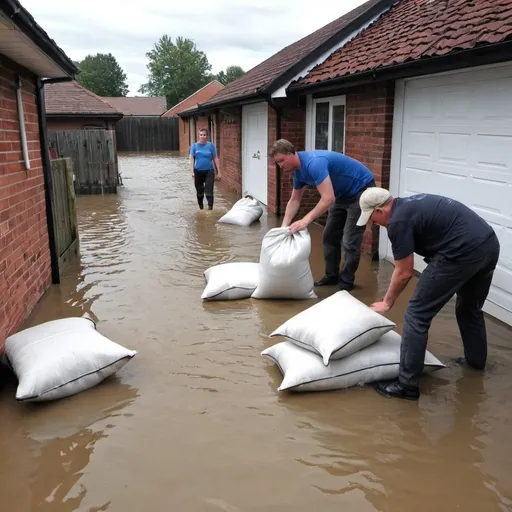 Prompt: using sandbags for flood fighting