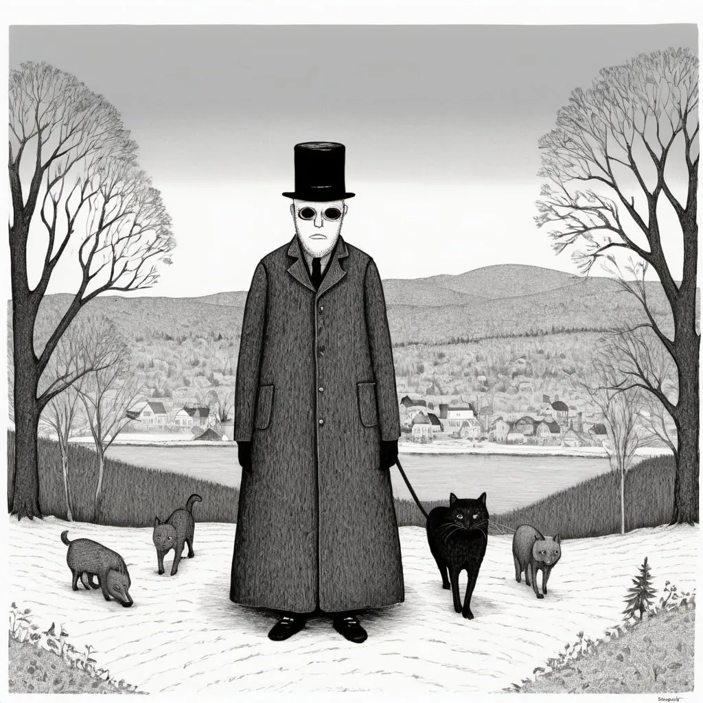 Prompt: An Edward Gorey style portrayal of New Hampshire 