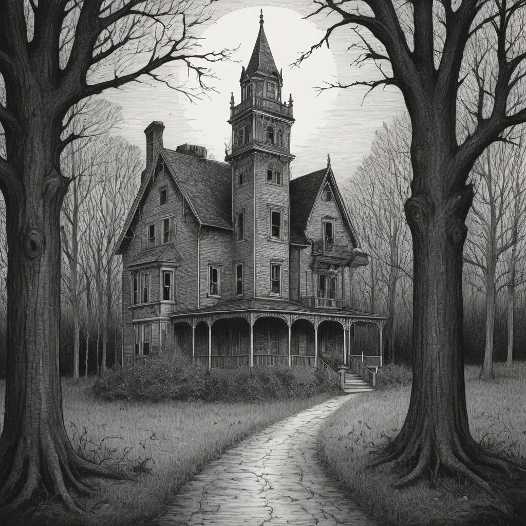 Prompt: Edward Gorey style illustrations of eerie and mysterious atmosphere, vintage New Hampshire setting, gothic vibe, black and white, pen and ink, detailed linework, macabre storytelling, highly detailed, vintage, eerie atmosphere