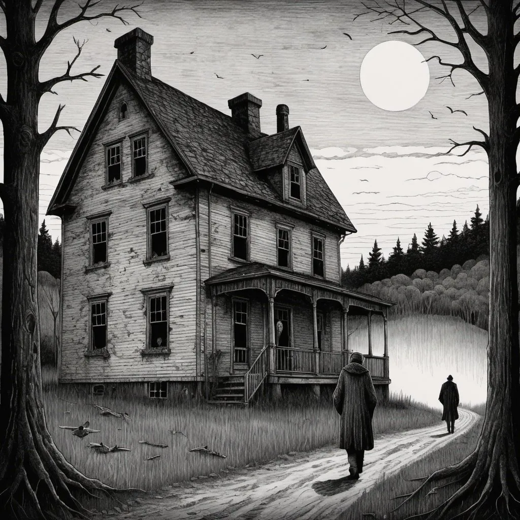 Edward Gorey style illustration of Littleton, NH wit...