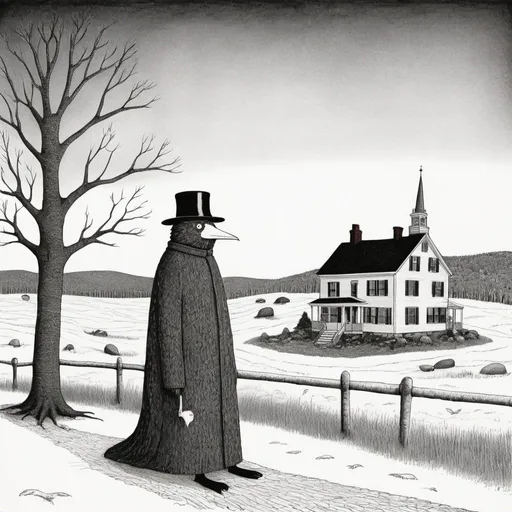 Prompt: An Edward Gorey style portrayal of New Hampshire 