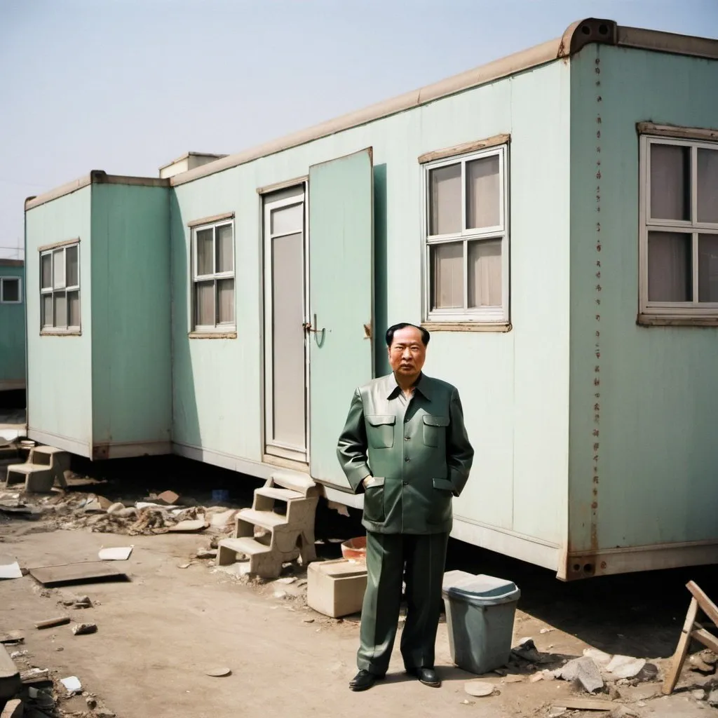 Prompt: Photo of chairman Mao building a trailer park