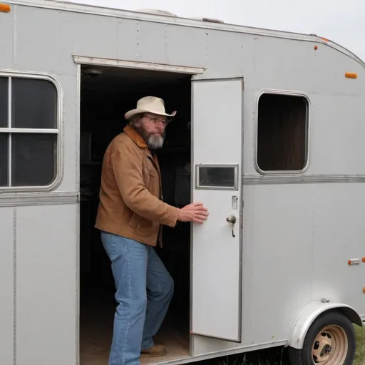 Prompt: Profile photo of 1970s conspiracy theorist hiding out in a trailer in Nebraska