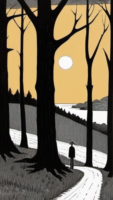 Prompt: Edward Gorey style new england landscape