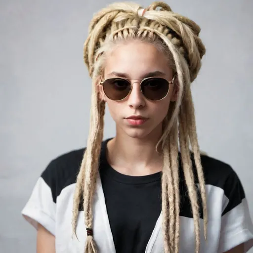 Prompt: Portrait of a girl with blonde dreadlocks with sunglasses