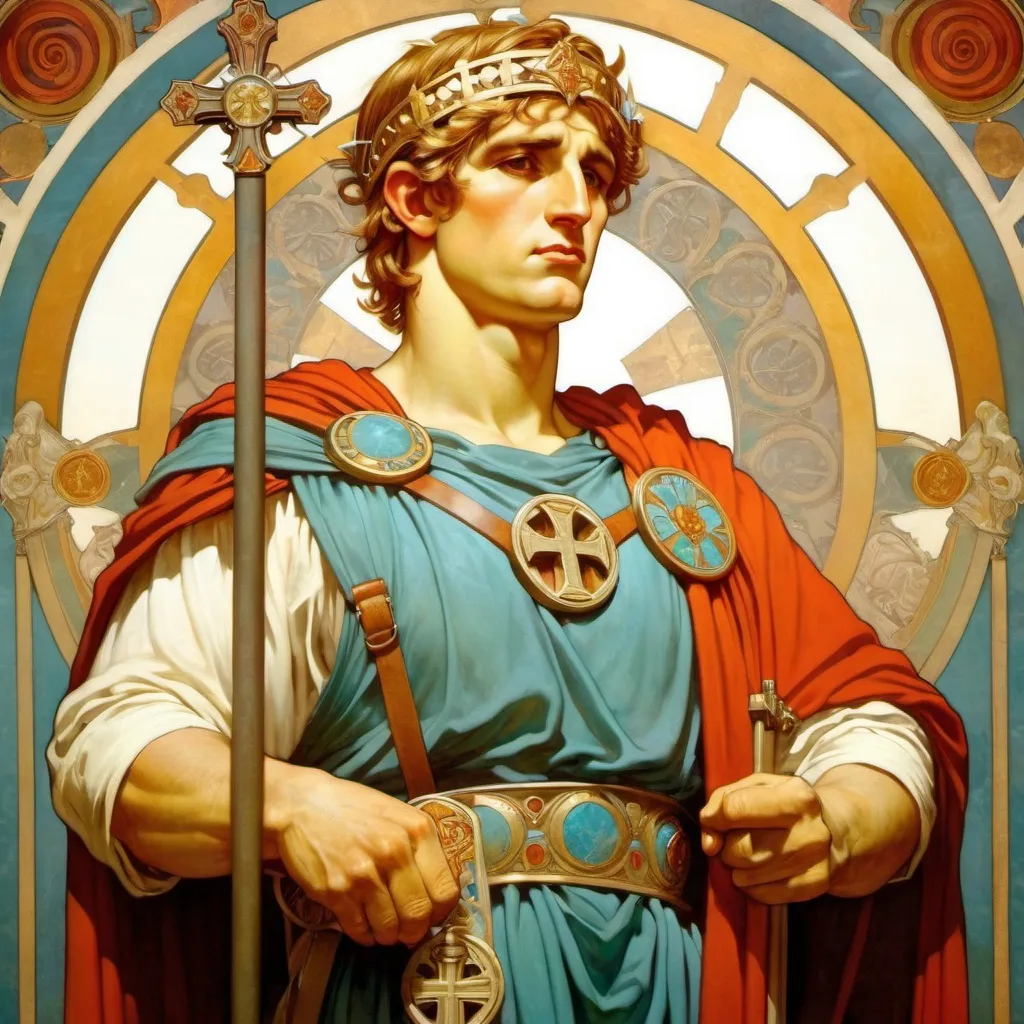 Prompt: 1male, Constantine the Great, emperor, Roman, ancient Rome, holding cross, noble, fully-clothed