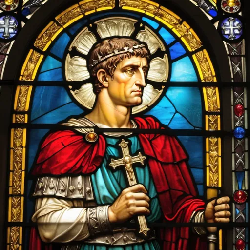 Prompt: 1male, Constantine the Great, emperor, Roman, ancient Rome, holding cross, noble, fully-clothed