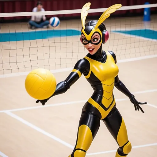 Prompt: Disney style wasp playing volleyball