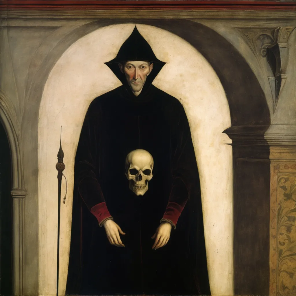 Prompt: master of evil, lurking in shadow, 15th century painting