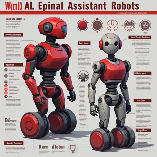 Prompt: I need a 48inch by 36 inch poster with a red/black/grey theme for a captsone design presentation for mechanical engieering in university. It has to display information about our project while we demonstrate it so has to be visually appealing. Here's our project: Project Background: A need exists for a personal assistant robot with a primary function to identify and pick and place objects. The AI-powered robot is required to use a predetermined map of a house to navigate within various rooms to complete its tasks

Primarily targeting physically impaired individuals, and people looking for an increased comfort in living Motivation: Robots are used around the world to help benefit the day-to-day activities of humans. As an emerging technology, different types of robots are frequently introduced to the market in areas including:
Cleaning, entertainment, education, handicap assistance, companion, personal transportation, and security

 Potential Markets:
Home comfort, assistive-living applications, small warehouses, restaurants 