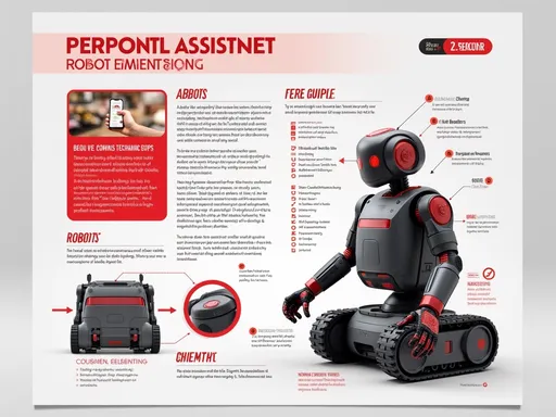 Prompt: I need a 48inch by 36 inch poster with a red/black/grey theme for a captsone design presentation for mechanical engieering in university. It has to display information about our project while we demonstrate it so has to be visually appealing. Here's our project: Project Background: A need exists for a personal assistant robot with a primary function to identify and pick and place objects. The AI-powered robot is required to use a predetermined map of a house to navigate within various rooms to complete its tasks

Primarily targeting physically impaired individuals, and people looking for an increased comfort in living Motivation: Robots are used around the world to help benefit the day-to-day activities of humans. As an emerging technology, different types of robots are frequently introduced to the market in areas including:
Cleaning, entertainment, education, handicap assistance, companion, personal transportation, and security

 Potential Markets:
Home comfort, assistive-living applications, small warehouses, restaurants 