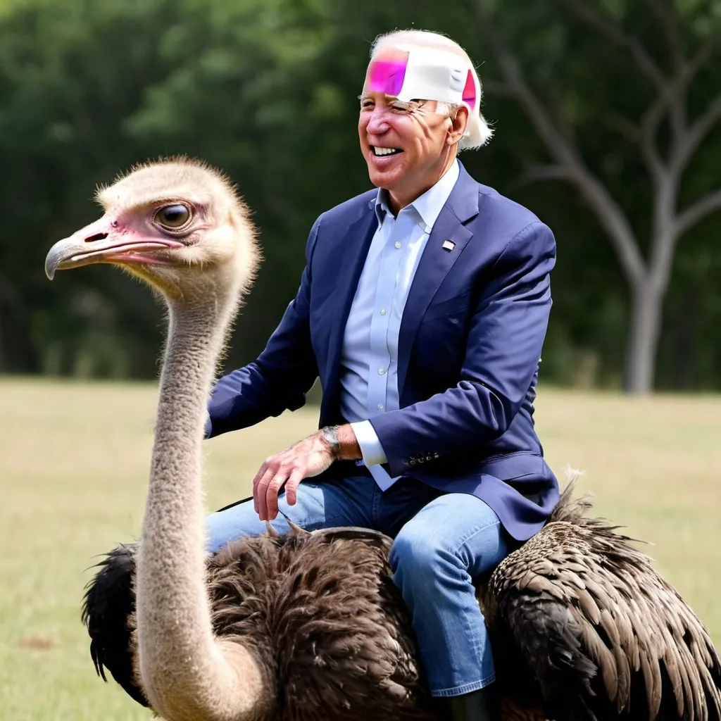 Prompt: Joe Biden riding a ostrich