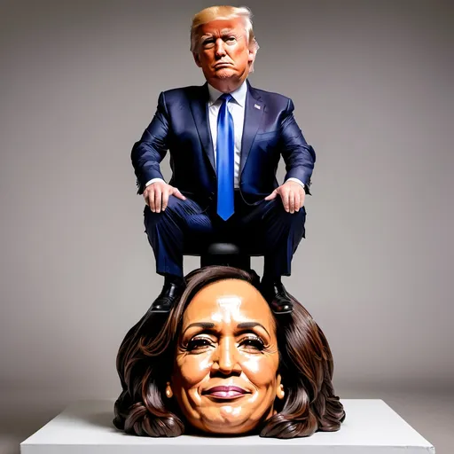 Prompt: Donald Trump sitting on Kamala Harris head