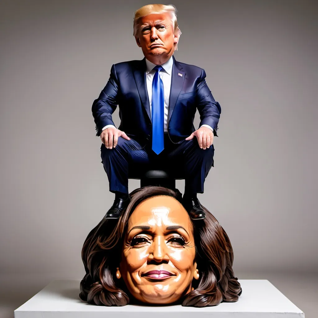 Prompt: Donald Trump sitting on Kamala Harris head