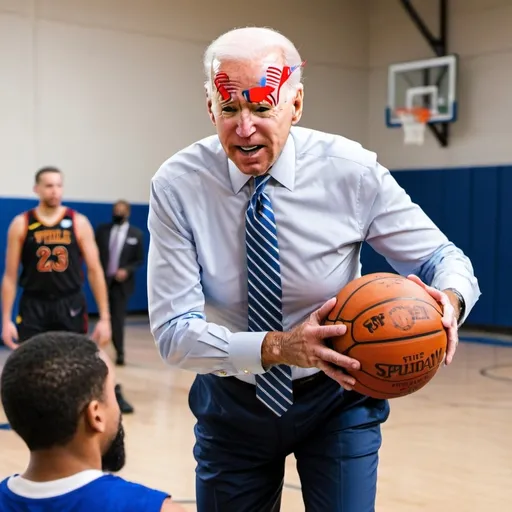 Prompt: Joe Biden ducking a basketball