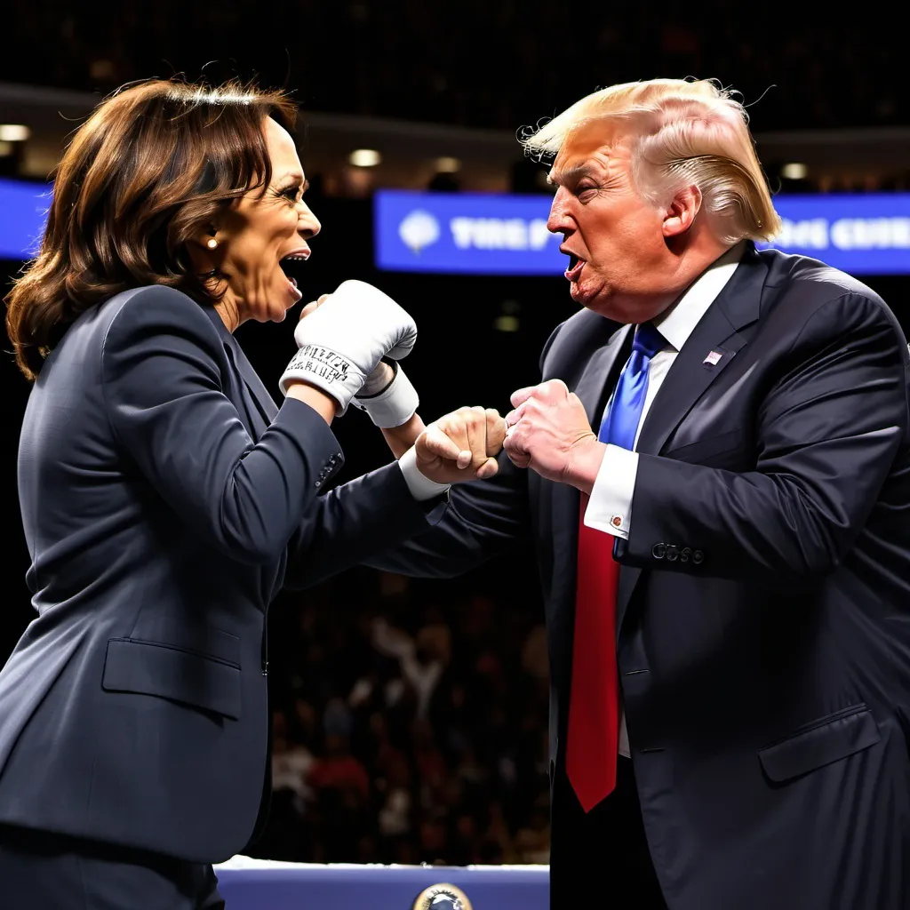 Prompt: Donald Trump punching Kamala Harris