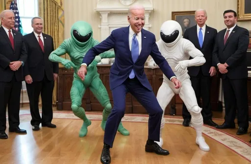Prompt: Joe Biden break dancing with Aliens