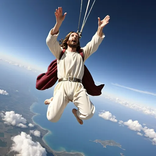 Prompt: Jesus sky diving