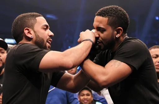 Prompt: Kendrick Lamar punching and fighting Drake