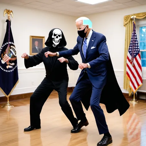 Prompt: Joe Biden dancing with grim reaper