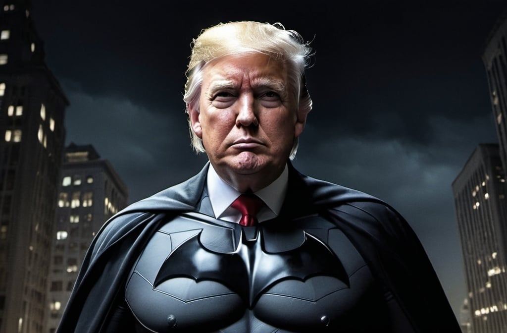 Prompt: Donald Trump starring in Batman movie poster art