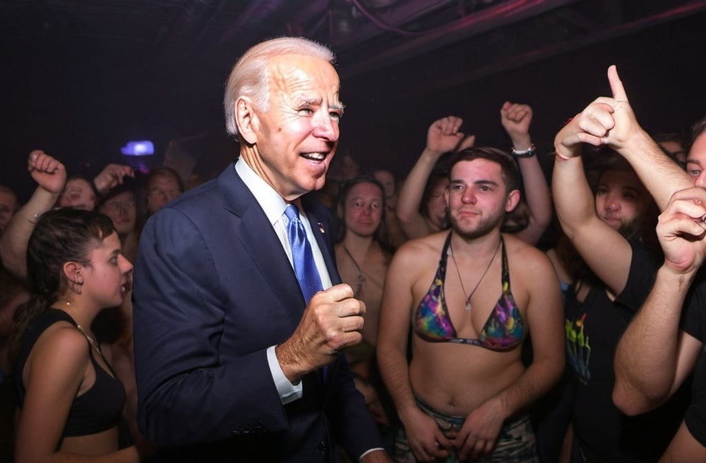 Prompt: Joe Biden at a rave
