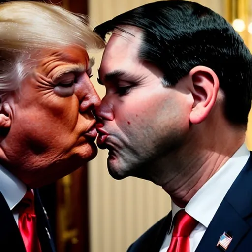 Prompt: Donald Trump kissing Marco Rubio