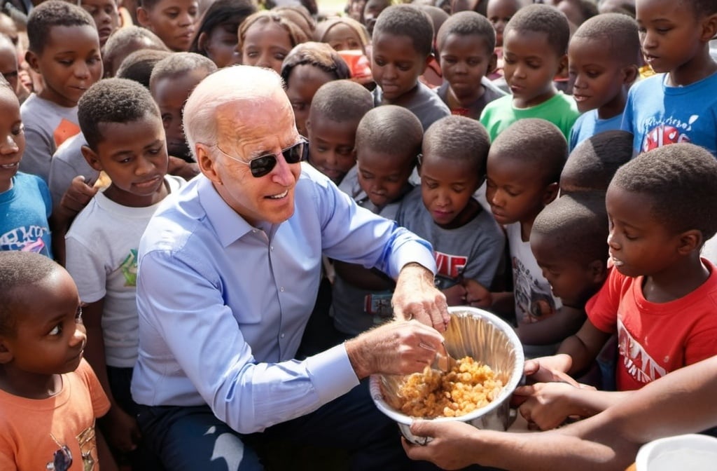 Prompt: Joe Biden feeding hungry children like cattle