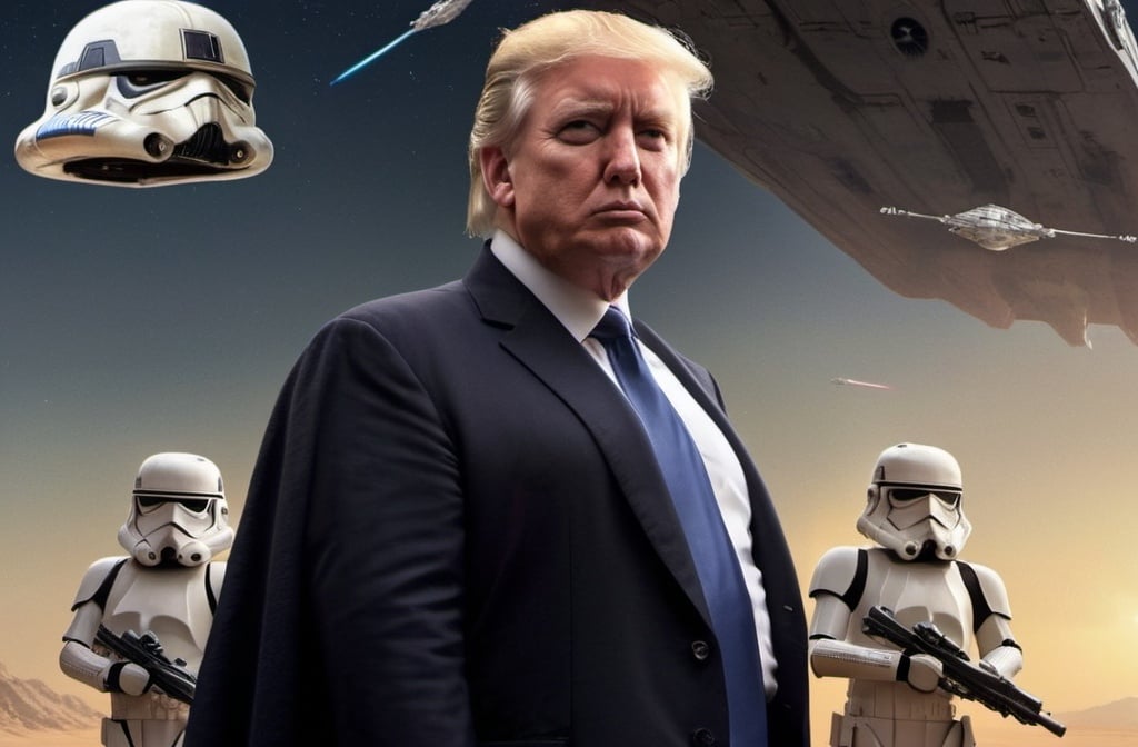 Prompt: Donald Trump starring in Star Wars movie poster art