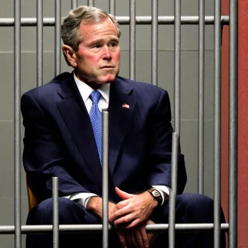 Prompt: George Bush Jr behind bars